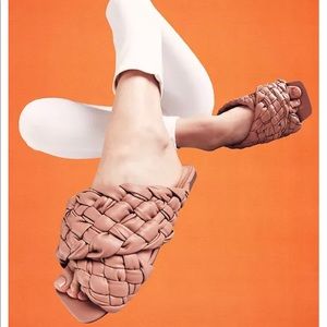 Women's Marina Braided Square-Toe Slides in nude